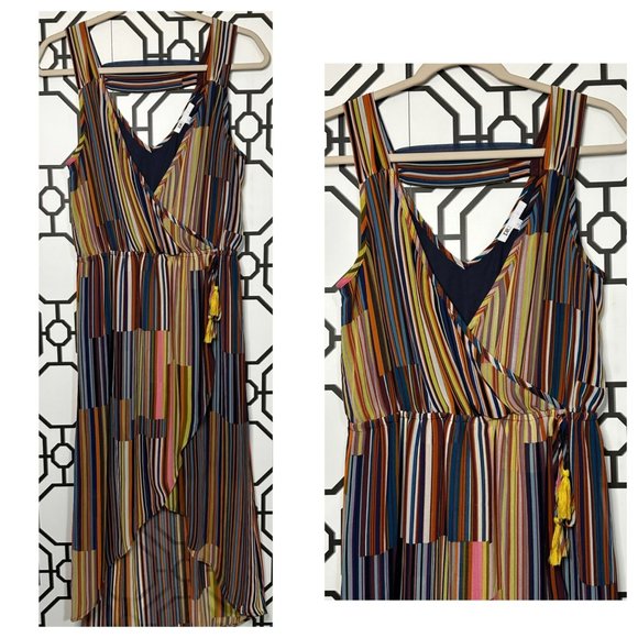 DR2 Ladies Y2k Style Stripe V Neck Sleeveless Multicolored Bright Dress Size Sma - Picture 1 of 8